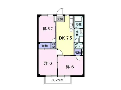 ポワソンボワールA(3DK/2階)の間取り写真