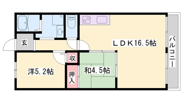 ハッピーコートさんわ(2LDK/4階)の間取り写真