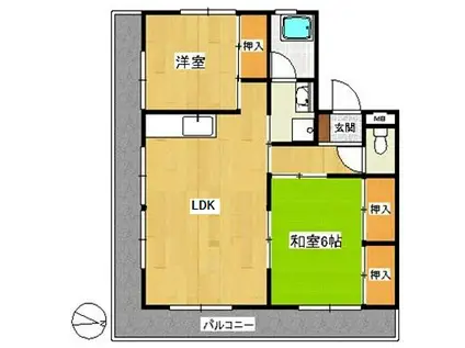 東熊本ハイツ(2LDK/2階)の間取り写真