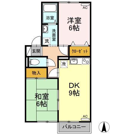 グレイス・ハイツ B棟(2DK/2階)の間取り写真