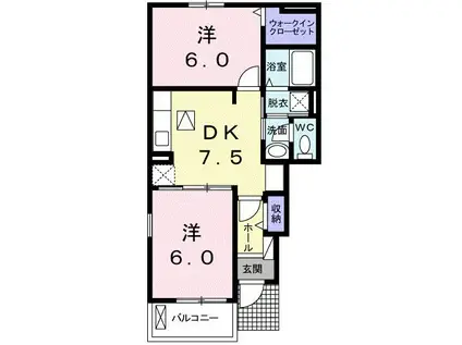 リバーサイド コッティI(2DK/1階)の間取り写真