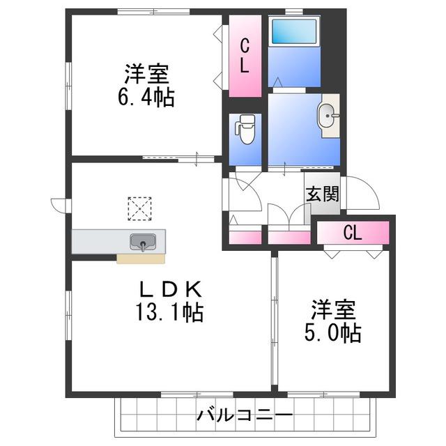 JR和歌山線 下井阪駅 徒歩15分 2階建 築14年(2LDK/1階)の間取り写真