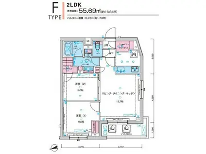 GENOVIA板橋東町SKYGARDEN(2LDK/4階)の間取り写真
