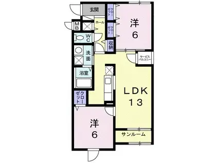 ベル プロムナード(2LDK/1階)の間取り写真