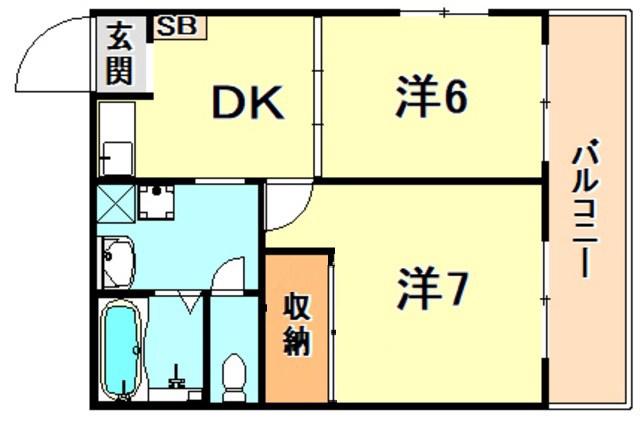ルミエール山手(2DK/1階)の間取り写真