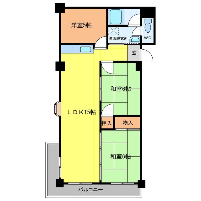 ハイタウンみずほII(3LDK/1階)の間取り写真
