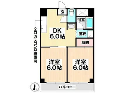 エーデルハイム成田(2DK/4階)の間取り写真