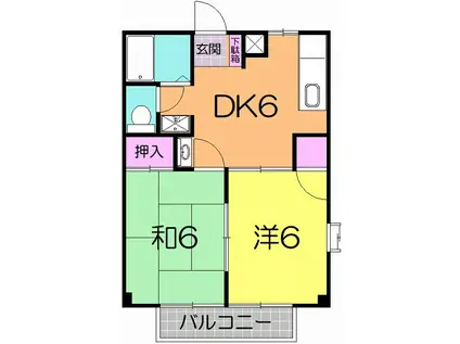 シティーカームK(2DK/2階)の間取り写真