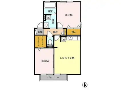 トゥール・ビヨン(2LDK/2階)の間取り写真