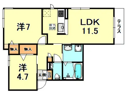 セリシール高羽 北館(2LDK/1階)の間取り写真