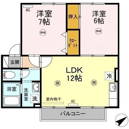サン・ルミエール B(2LDK/2階)の間取り写真