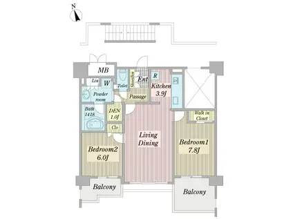 ゼスタ浄水駅前(2SLDK/5階)の間取り写真