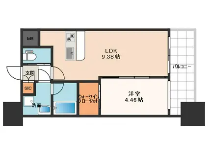 プレジオ難波EURO(1LDK/12階)の間取り写真