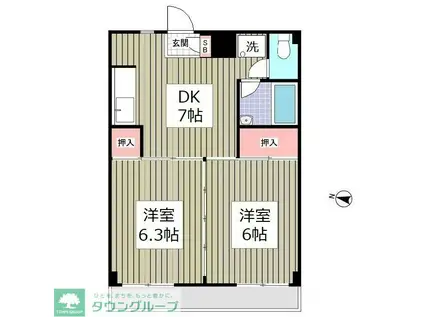 蓮田木下マンション(2DK/6階)の間取り写真