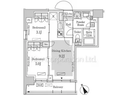 パークアクシス日本橋茅場町SGT(2DK/11階)の間取り写真