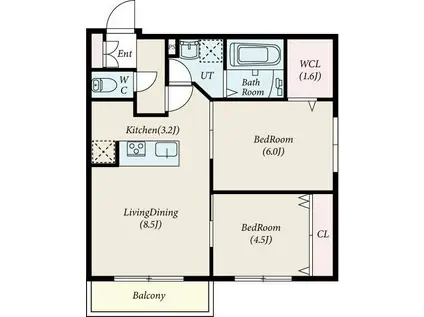 TOMISIA(2LDK/1階)の間取り写真