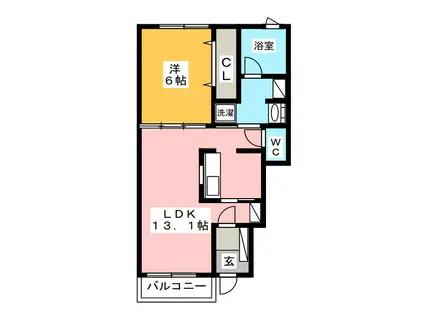 ディアレストB(1LDK/1階)の間取り写真