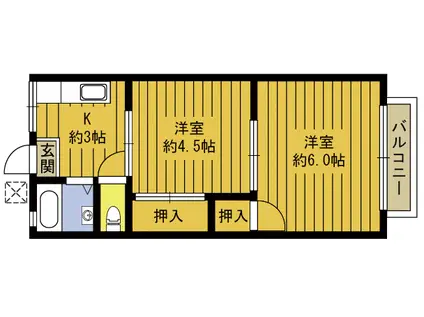 パナハイツ田尻(2K/1階)の間取り写真