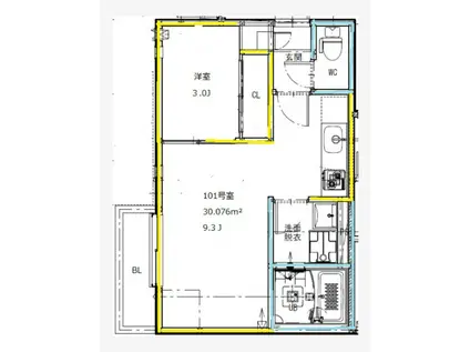 熊本市中央区黒髪2丁目(1LDK/1階)の間取り写真