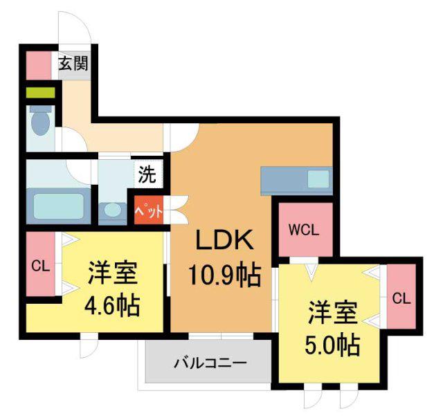 ブルーメ夙川(2LDK/1階)の間取り写真