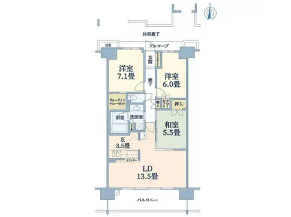 ローレルコート豊中服部緑地(3LDK/6階)の間取り写真