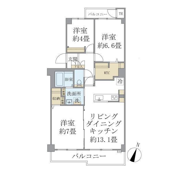 EVERTOW COLORE SENGENDAI(3LDK/1階)の間取り写真