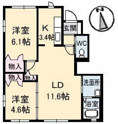 ディア ハイン B(2LDK/1階)の間取り写真
