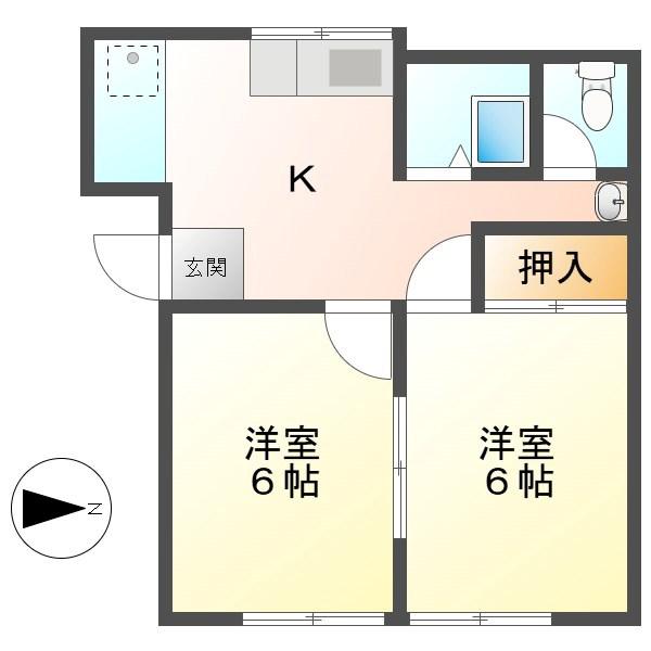上信荘(2K/2階)の間取り写真