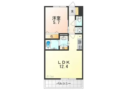 グリーンフィールズ北花田(1LDK/1階)の間取り写真