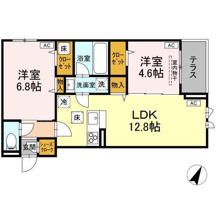 アセット-コート立川上砂町5丁目 A棟(2LDK/1階)の間取り写真