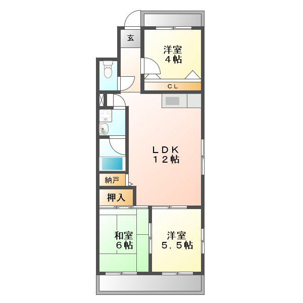 第2奥村マンション(3LDK/1階)の間取り写真