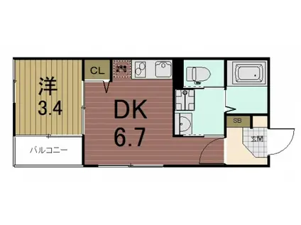 ハーモニーテラス大宅早稲ノ内町(1DK/1階)の間取り写真