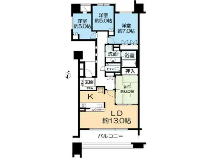 住吉本町レジデンス(4LDK/9階)の間取り写真