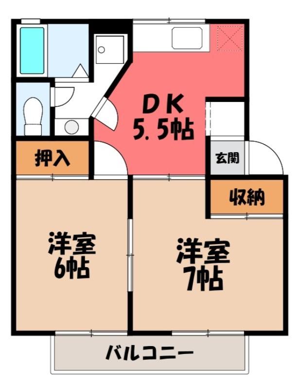 コーポ七曲りD(2DK/1階)の間取り写真