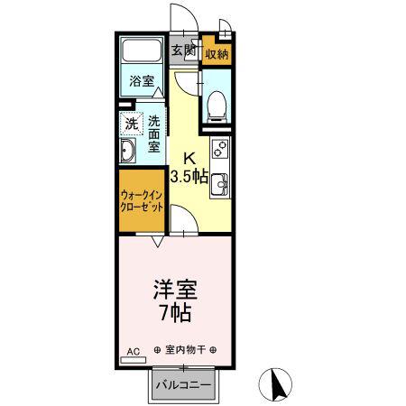 カサベルデ柏森(1K/2階)の間取り写真