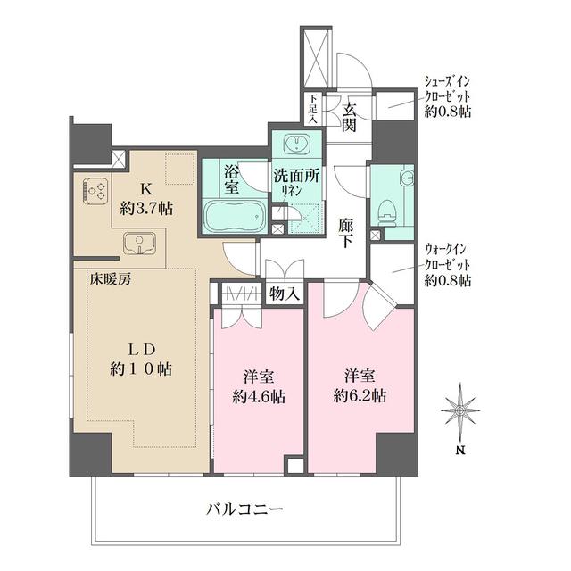 グレーシアタワー三鷹(2LDK/19階)の間取り写真
