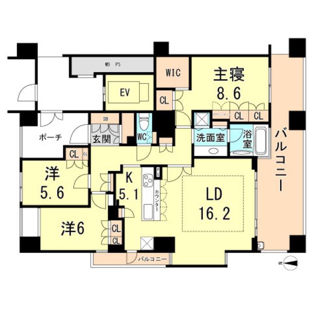 西宮マリナパークシティ 港のまちハーバーヴィラ1番館(3LDK/7階)の間取り写真