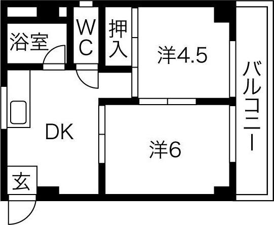 OK平野ハイツ(2DK/5階)の間取り写真