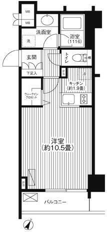 グランハイツ代々木(1K/10階)の間取り写真