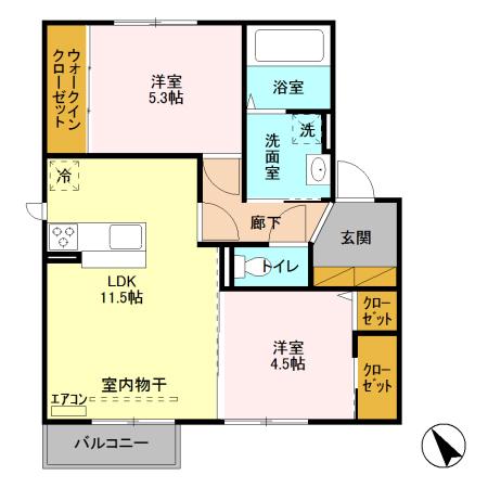 リアルコート D(2LDK/2階)の間取り写真