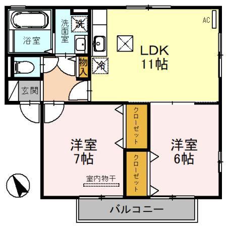 クレールメゾンD(2LDK/1階)の間取り写真