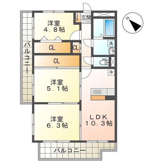 チェレステSUZUKA(3LDK/1階)の間取り写真