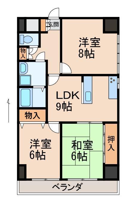 WAJIMA小雑賀マンション(3LDK/3階)の間取り写真