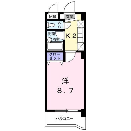 ソレイユ・ヒロ・上水前寺(1K/2階)の間取り写真