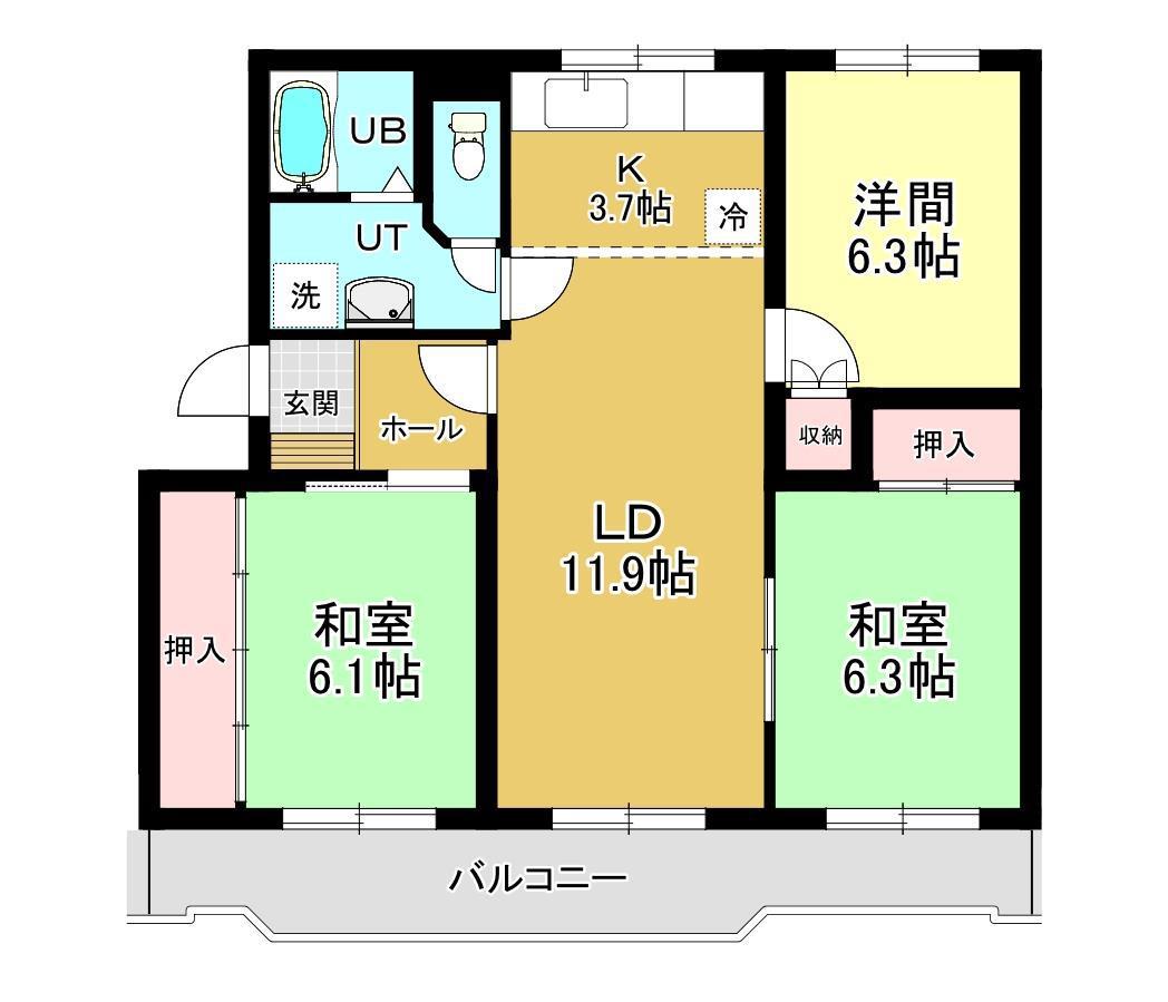 ドミール十條B(3LDK/3階)の間取り写真
