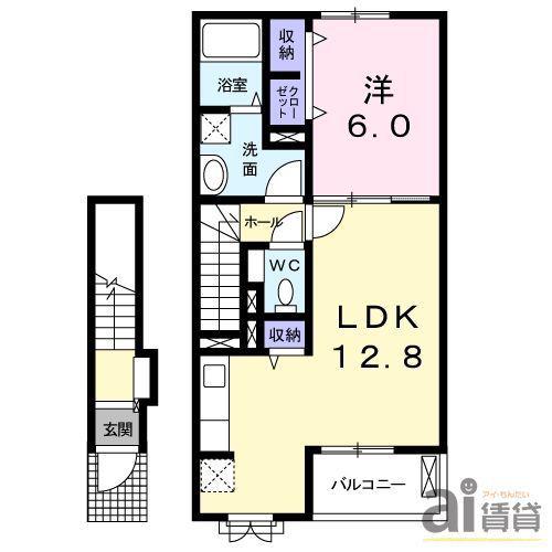 ラウレアII(1LDK/2階)の間取り写真
