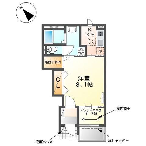 江南市野白町 アパート(1K/1階)の間取り写真