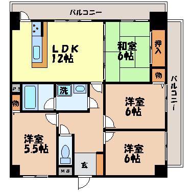 トーカンマンション泉町(4LDK/4階)の間取り写真