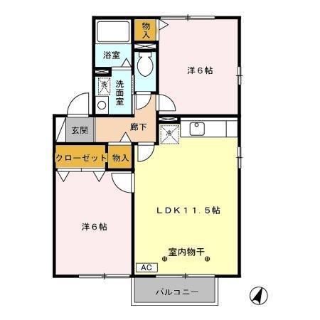 カームヒルズA(2LDK/2階)の間取り写真