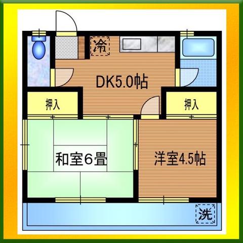 花ハイツ(2DK/2階)の間取り写真